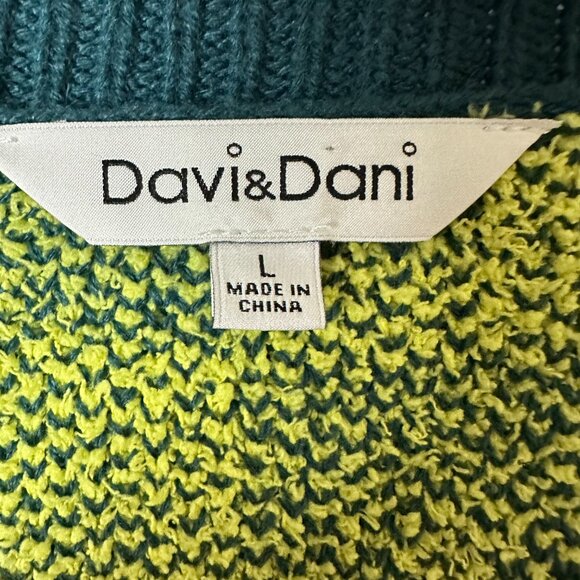 Davi & Dani sweater sz L patchwork bright colors v neck large squares orange - Picture 3 of 5